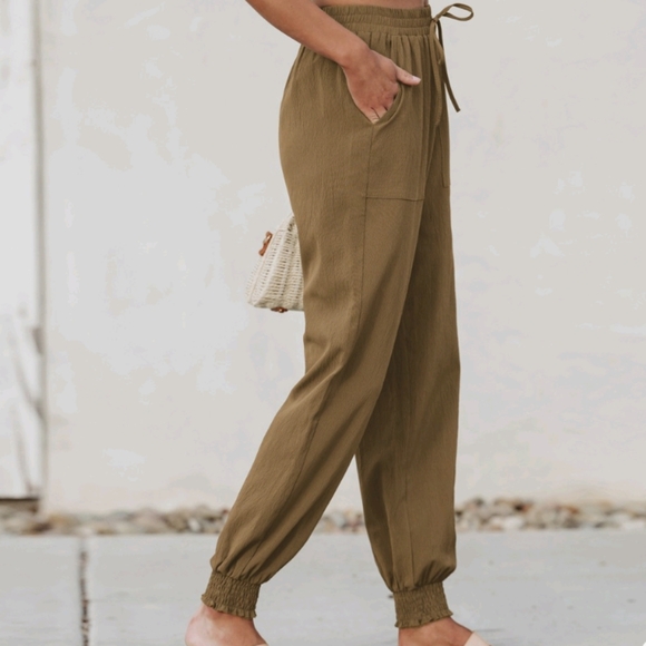 Cupshe Brown Smock Tapered Drawstring Pants Size Small - Picture 4 of 11